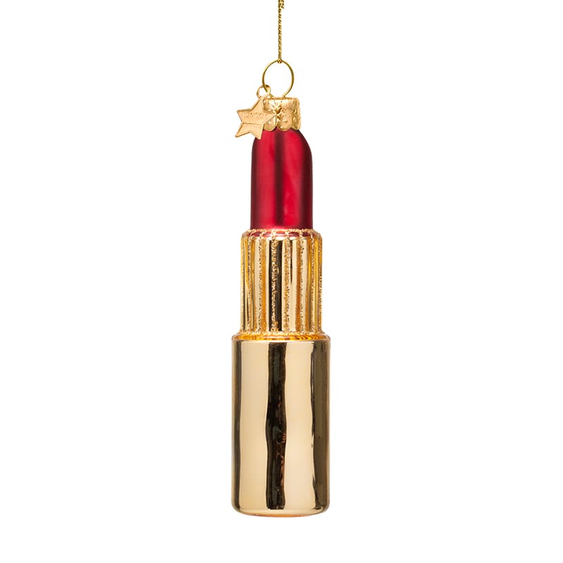 Vondels – Julekugle Lipstick Gold & Red (H11 cm)