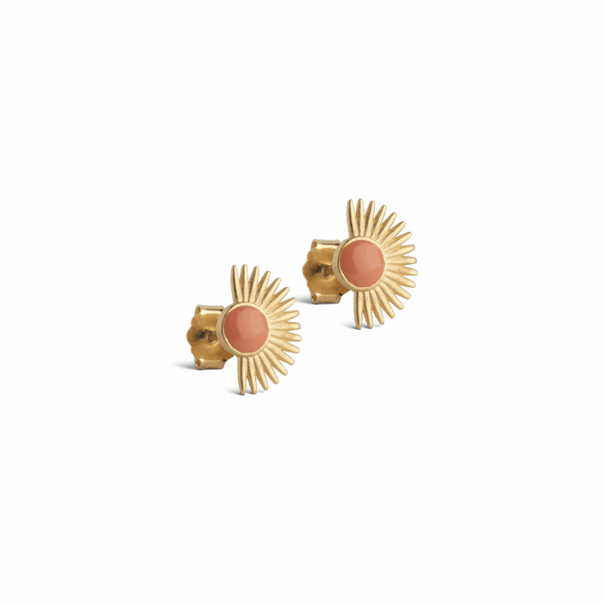 ENAMEL Copenhagen Soleil guldbelagte ørestikker med coral emalje og solform