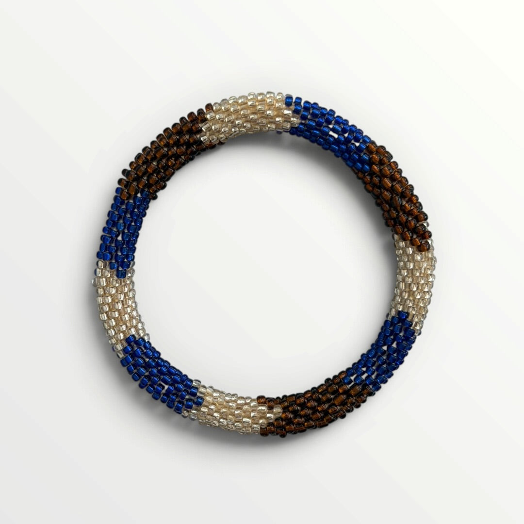 Nepal Perle Armbånd – Brun/Blå/Sølv