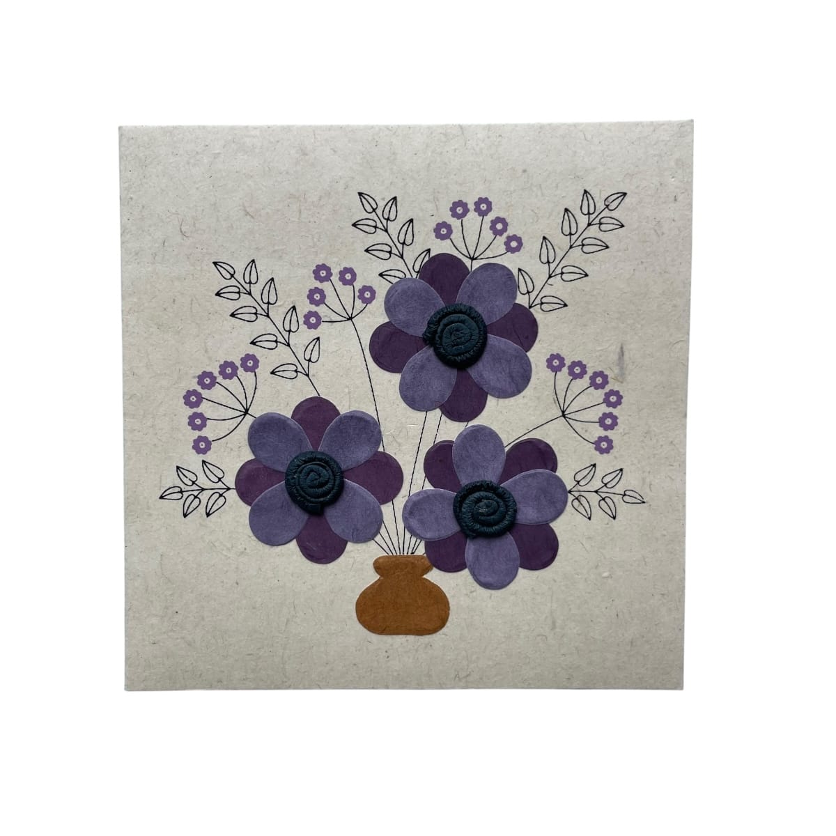 Kort i genanvendt papir – Lilla blomster (14x14 cm)