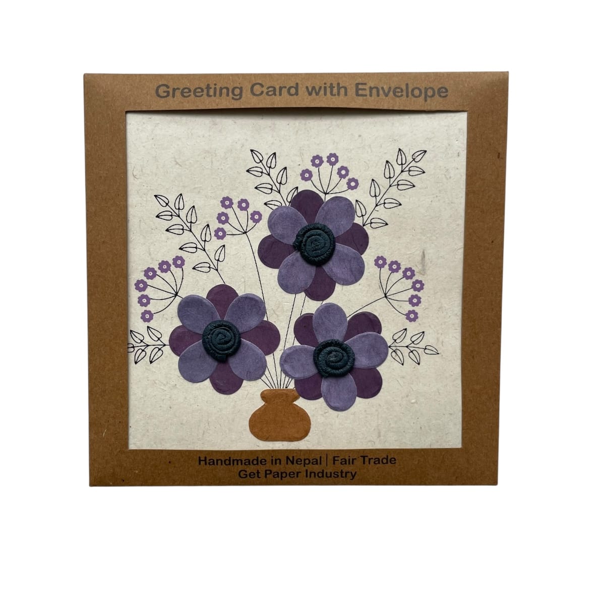 Kort i genanvendt papir – Lilla blomster (14x14 cm)