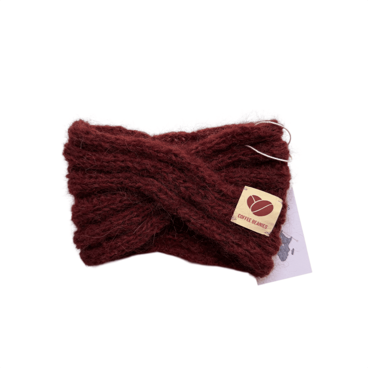 Håndstrikket bordeaux pandebånd fra Coffee Beanies i uld
