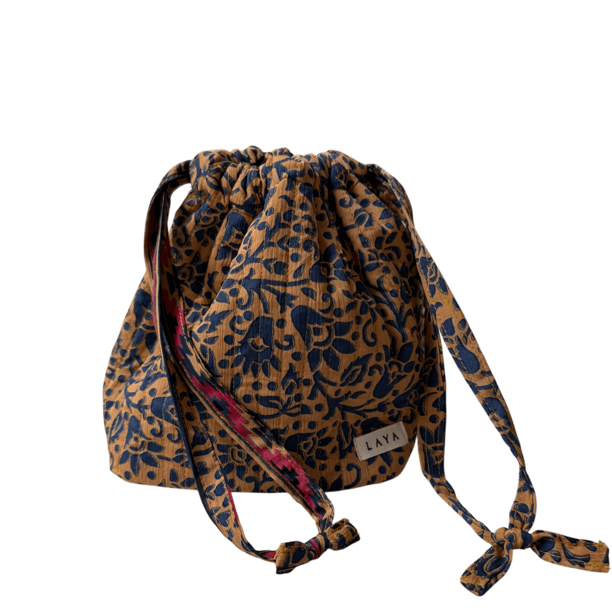 Lille projekttaske fra LAYA upcycled sari i beige og blå