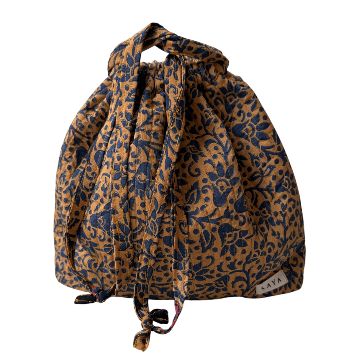 projekttaske fra LAYA upcycled sari i beige og blå