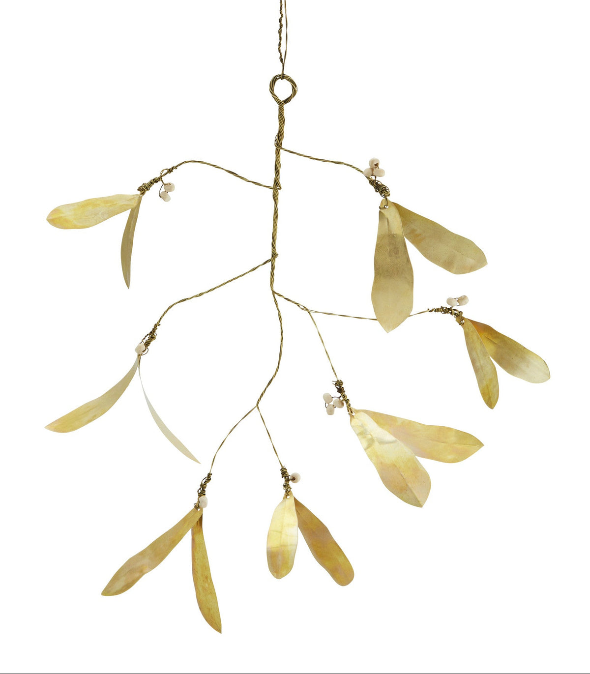 Madam Stoltz mistelten i messing med træperler til ophæng
