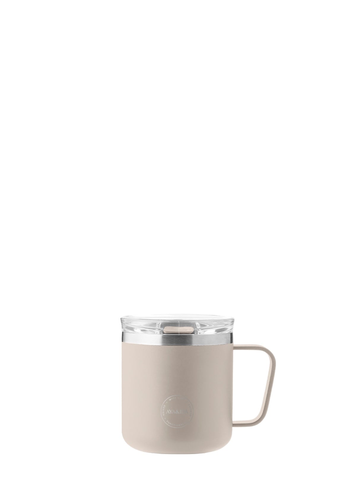 AYA&IDA Carry Cup 300 ml i Cream Beige med hank og klart låg