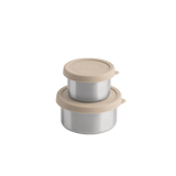 AYA&IDA Snack Container sæt i Cream Beige – 100 ml og 200 ml beholdere i rustfrit stål med silikone låg