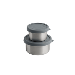 AYA&IDA Snack Container sæt i Dark Grey – 100 ml og 200 ml beholdere i rustfrit stål med silikone låg