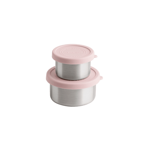 AYA&IDA Snack Container sæt i Soft Rose – 100 ml og 200 ml beholdere i rustfrit stål med silikone låg