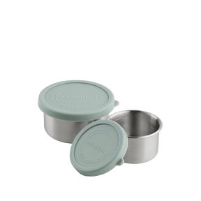AYA&IDA Snack Container sæt i Mint Green – 100 ml og 200 ml beholdere i rustfrit stål med silikone låg