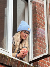 Coffee Beanie blå strikhue