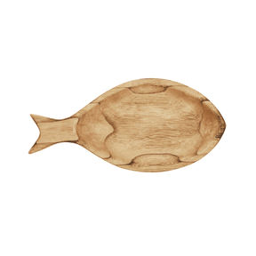 Fiske træfad i naturtræ Madam Stoltz serveringsfad paulownia 38 cm