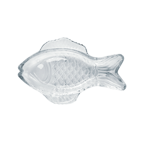 glasfad formet som fisk lille fad i klart glas til servering og opbevaring