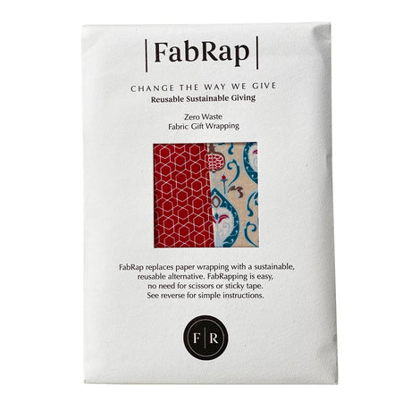 Vendbar furoshiki stofgaveindpakning i GOTS-certificeret økologisk bomuld 75x75 cm med Teal & Cherry design fra FabRap