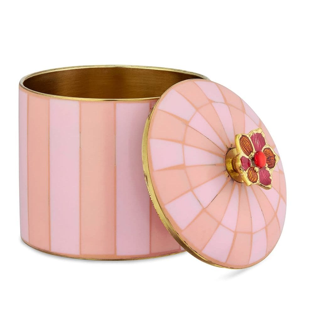 Doing Goods Cameron Circus Box Large Pink – håndlavet dekorativ smykkeæske med pink striber og gylden knop