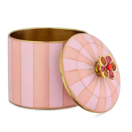 Doing Goods Cameron Circus Box Large Pink – håndlavet dekorativ smykkeæske med pink striber og gylden knop