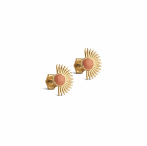 ENAMEL Copenhagen Soleil guldbelagte ørestikker med coral emalje og solform