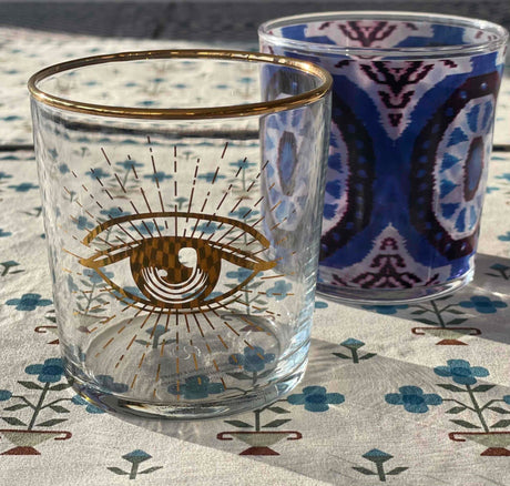 Drinksglas med guld og blå