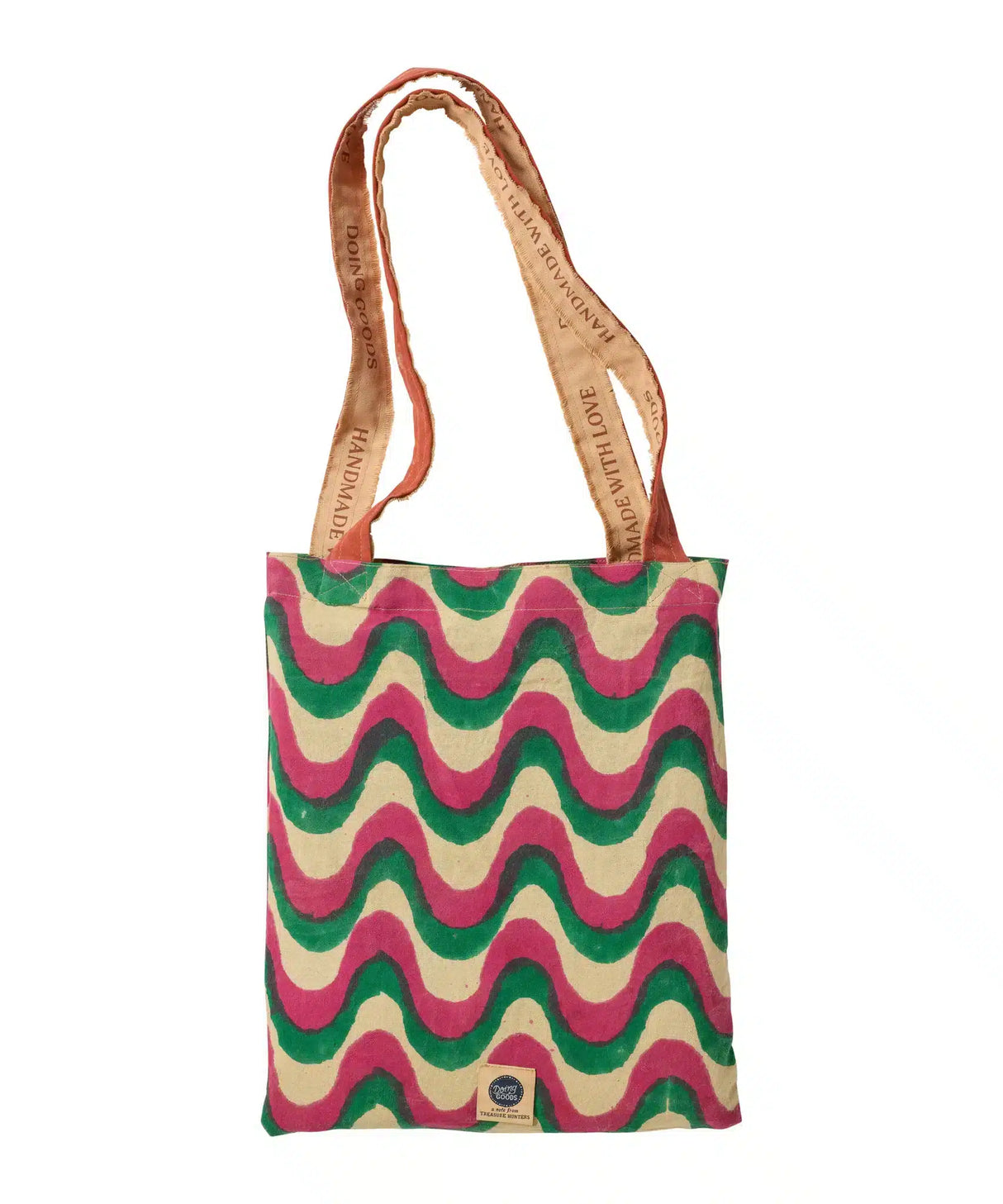 Indisk blockprint dug grøn og rød i totebag