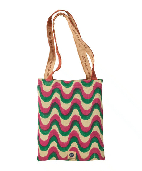 Indisk blockprint dug grøn og rød i totebag