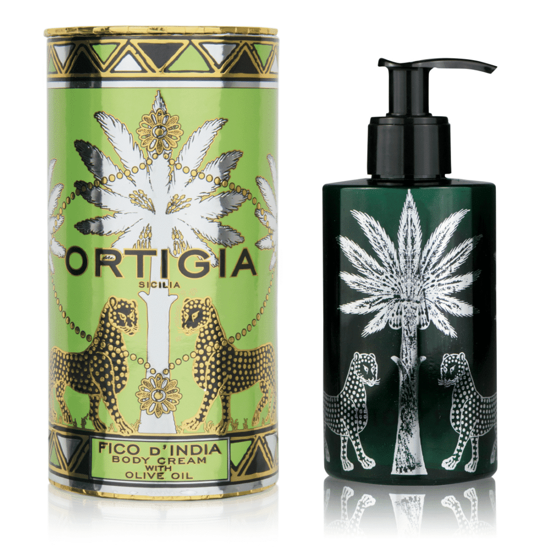 Body lotion i grøn gaveæske med palmer Ortigia Sicilia