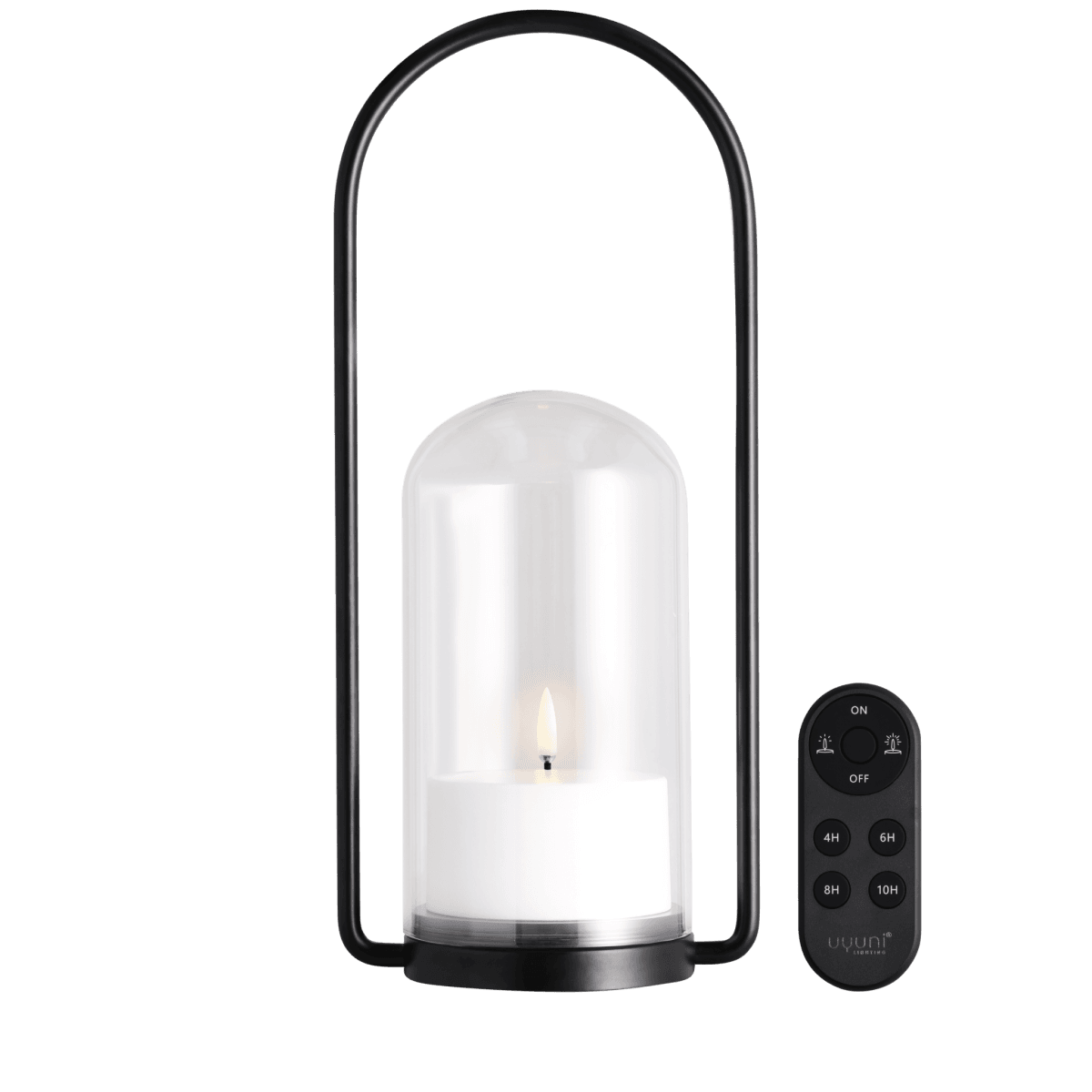 Uyuni Outdoor Lantern Set med glasdom, LED-lys og fjernbetjening – designet til udendørs brug.