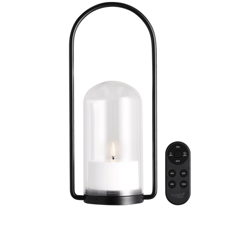 Uyuni Outdoor Lantern Set med glasdom, LED-lys og fjernbetjening – designet til udendørs brug.