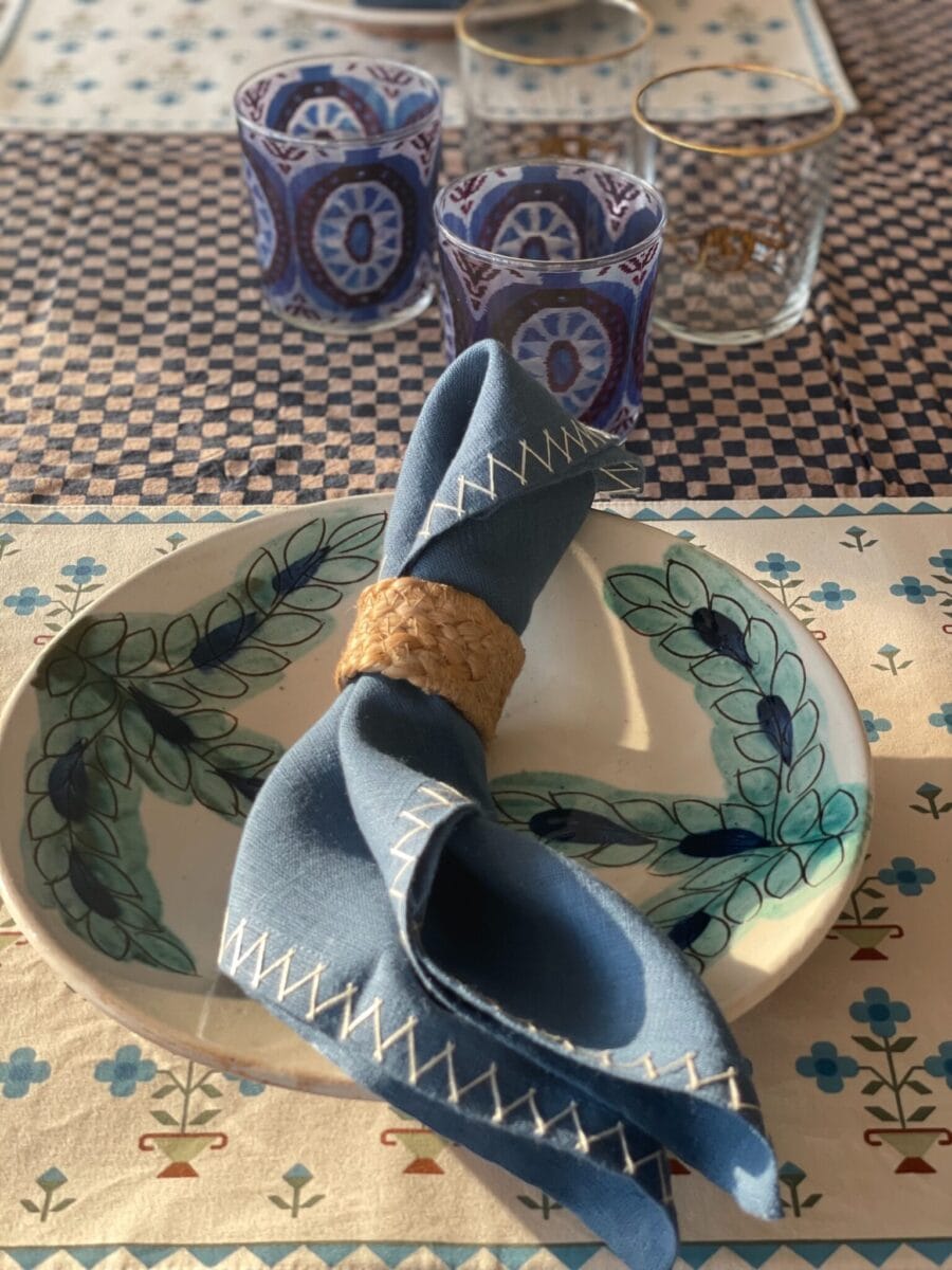 Fayoum pottery og Egyptisk bomuld i blå