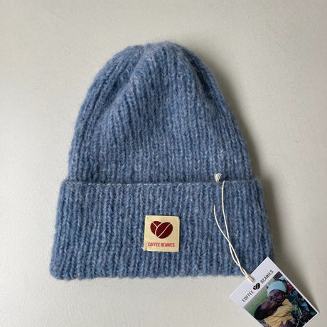Coffee Beanie blå strikhue