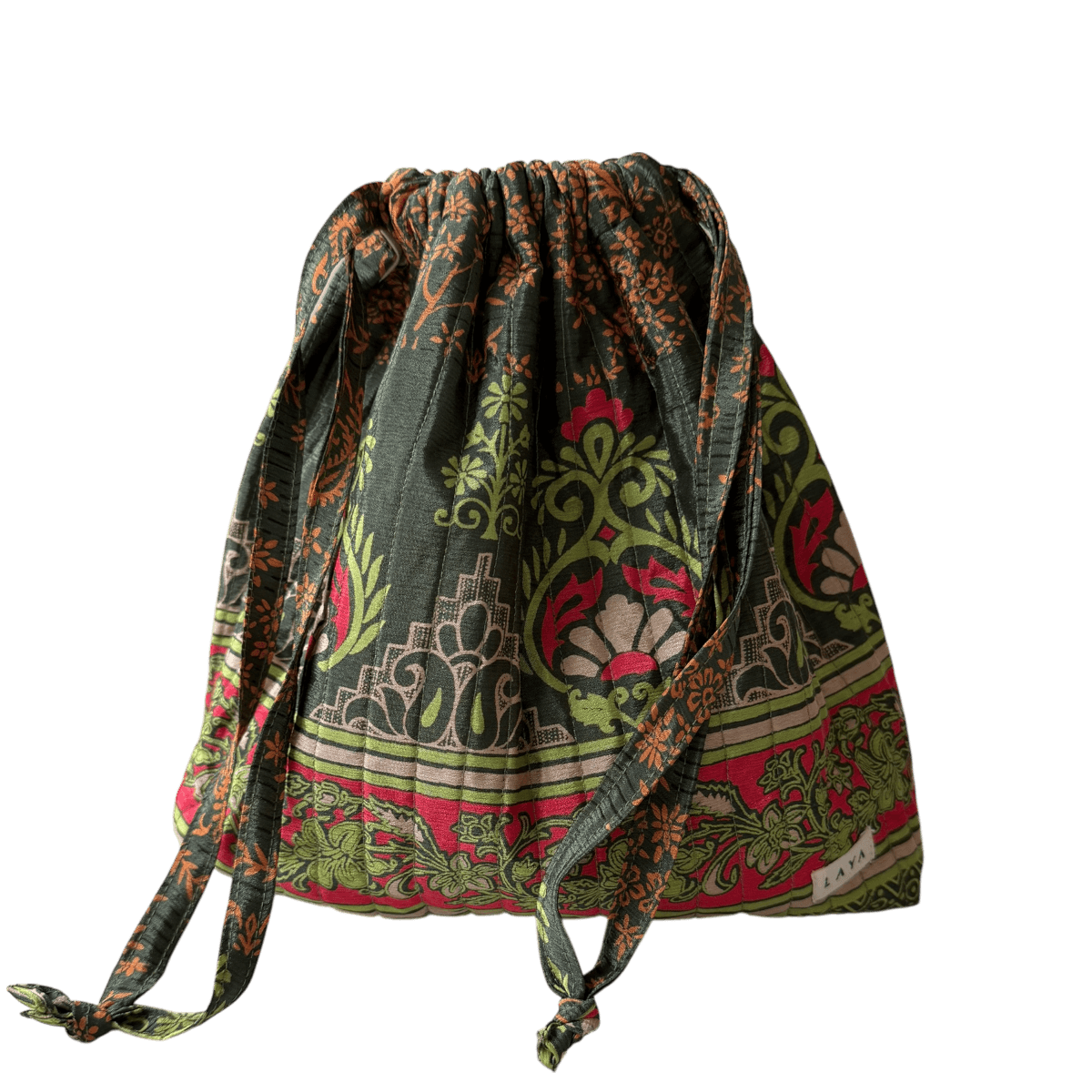 projekttaske fra LAYA upcycled sari i grønne nuancer