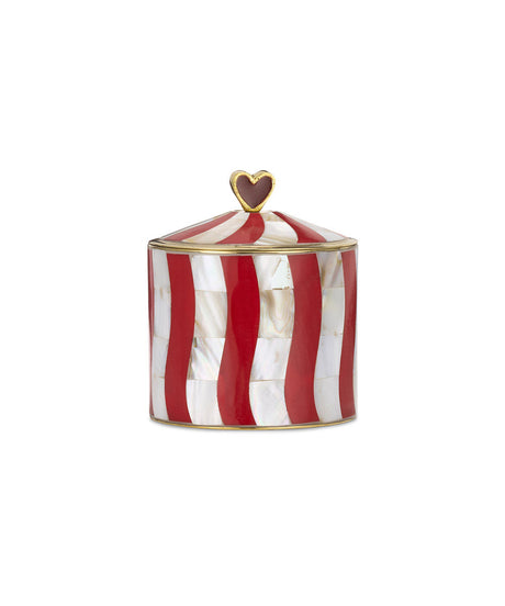 Pyar Hjerte Circus Box i rød og cremehvid med messingkanter og emaljehjerte på låget