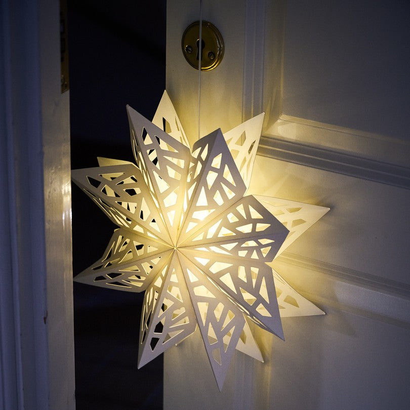 LED julestjerne i papir til juletræ og vindue, Vanilla, 7,5 x 30,5 cm