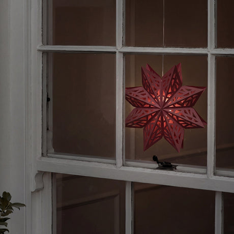 LED julestjerne i papir til juletræ og vindue, Carmine Red, 7,5 x 30,5 cm
