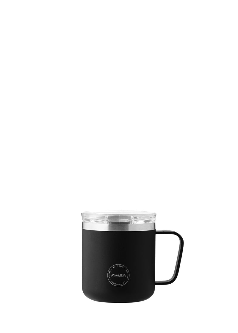 AYA&IDA Carry Cup 300 ml i Matte Black med hank og klart låg