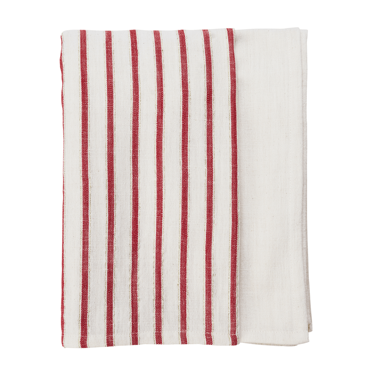 Madam Stoltz – Stribet dug 120x220 cm, Offwhite/Rød/Gylden