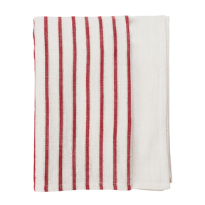 Madam Stoltz – Stribet dug 120x220 cm, Offwhite/Rød/Gylden