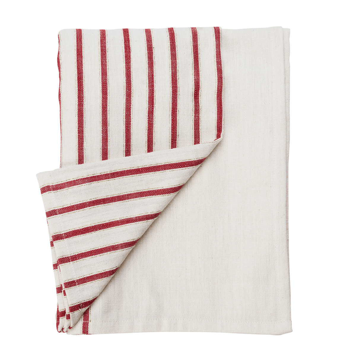 Madam Stoltz – Stribet dug 120x220 cm, Offwhite/Rød/Gylden