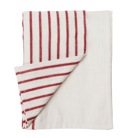 Madam Stoltz – Stribet dug 120x220 cm, Offwhite/Rød/Gylden