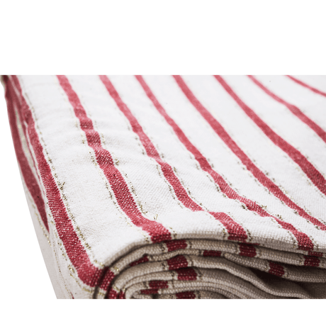 Madam Stoltz – Stribet dug 120x220 cm, Offwhite/Rød/Gylden