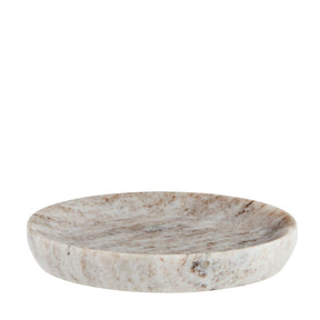 Rundt beige marmorfad fra Madam Stoltz, Ø13 cm, perfekt til bloklys, fyrfadslys og småting.