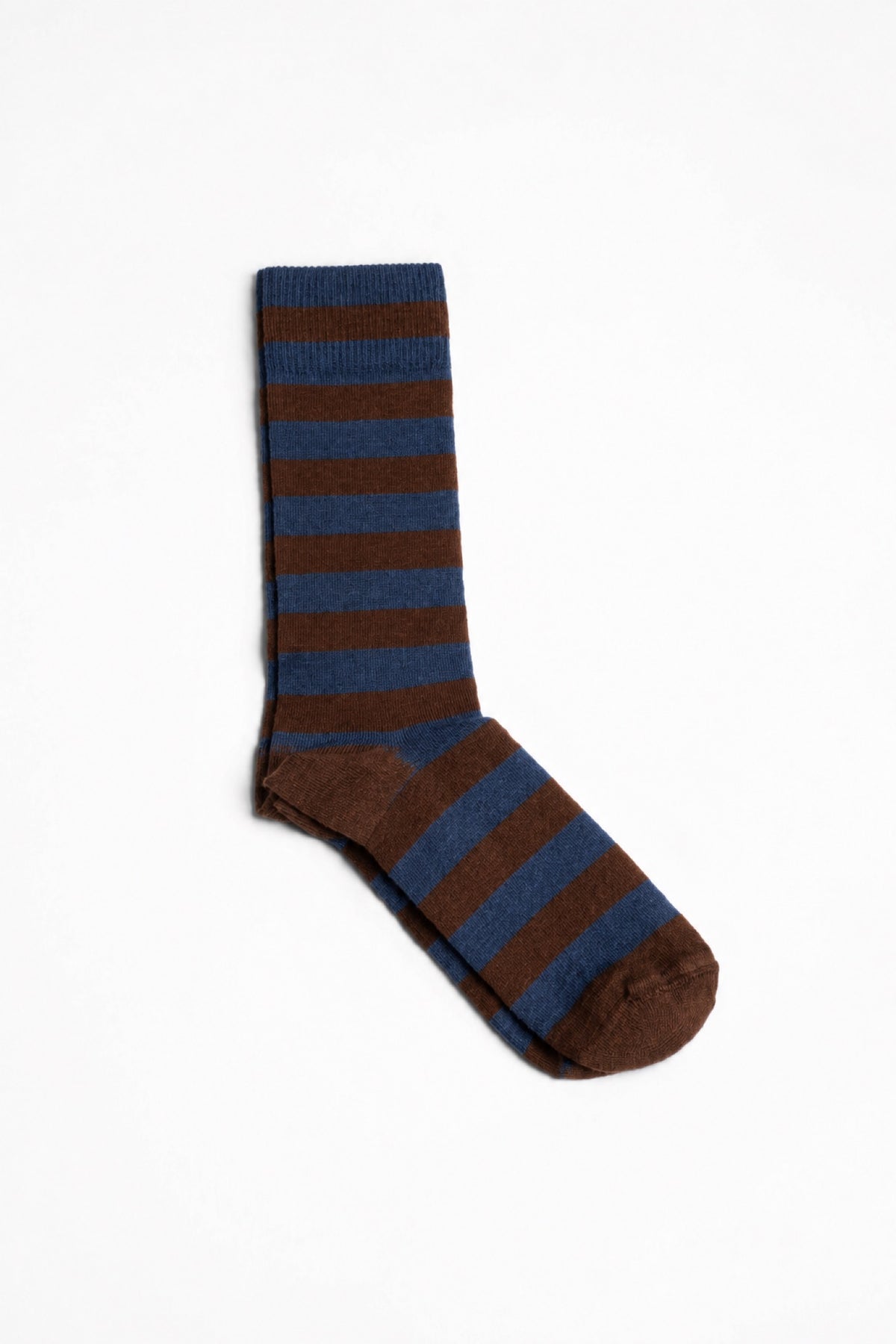 AYDO STUDIO VILNIUS PATH // BROWN & BLUE STRIPE strømper i uld med brede striber i brun og blå