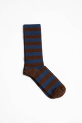 AYDO STUDIO VILNIUS PATH // BROWN & BLUE STRIPE strømper i uld med brede striber i brun og blå