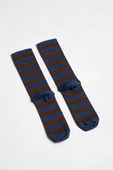 AYDO STUDIO VILNIUS PATH // BROWN & BLUE STRIPE strømper i uld med brede striber i brun og blå